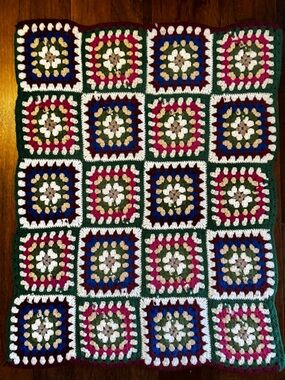 Handmade Vintage Crochet Granny Square Throw Blanket - Multicolor